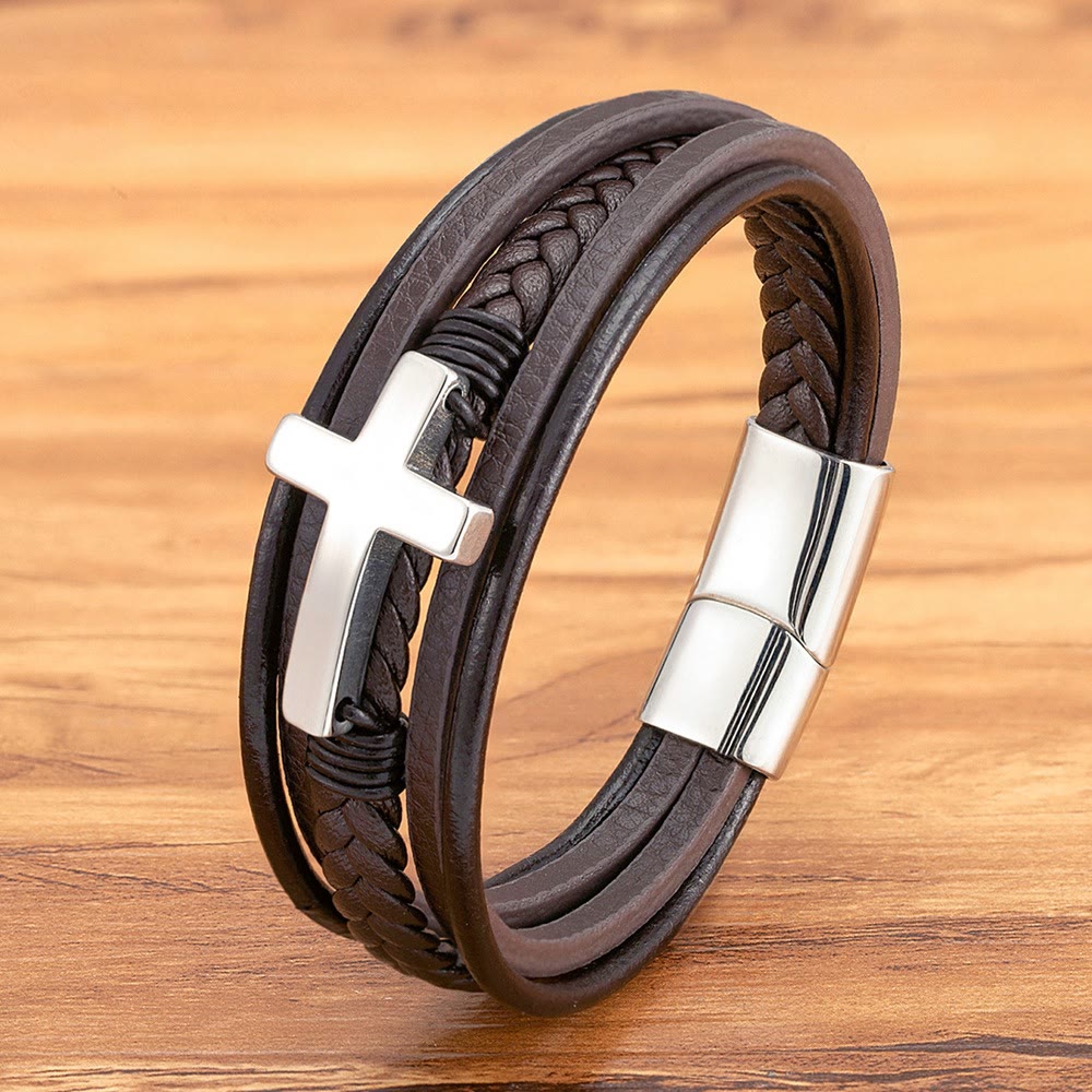 Braided Cross Leather Bracelet: Steady Grace for Everyday Wrists