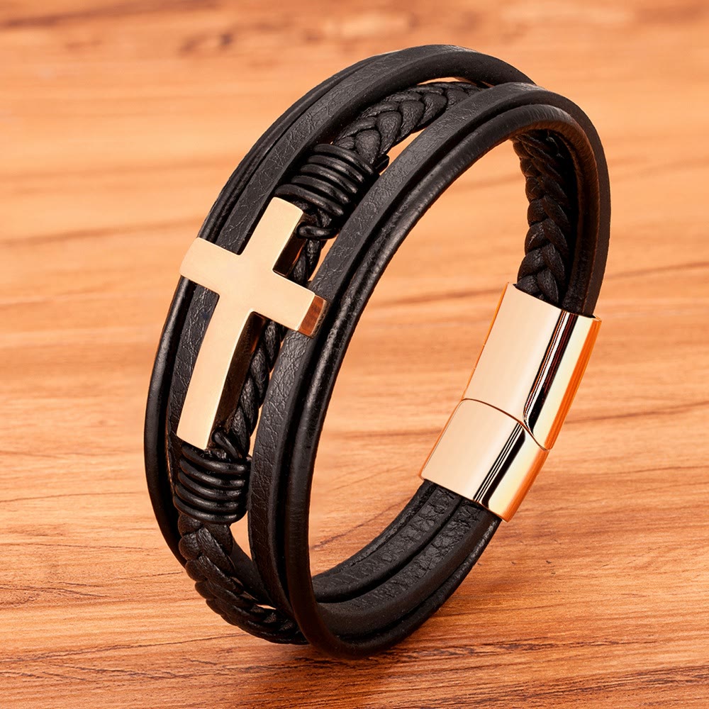 Braided Cross Leather Bracelet: Steady Grace for Everyday Wrists