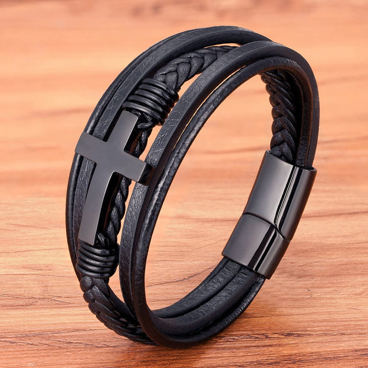 Braided Cross Leather Bracelet: Steady Grace for Everyday Wrists