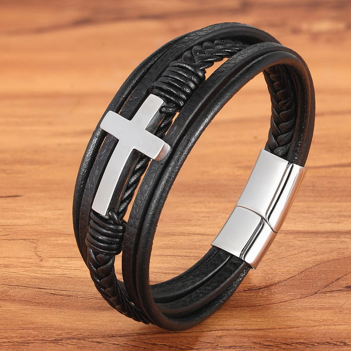 Braided Cross Leather Bracelet: Steady Grace for Everyday Wrists