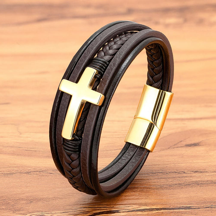 Braided Cross Leather Bracelet: Steady Grace for Everyday Wrists