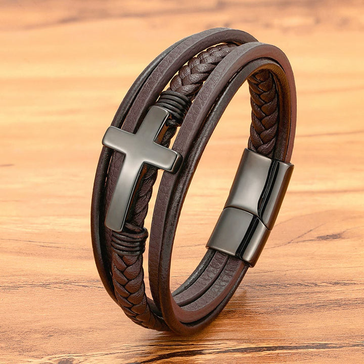 Braided Cross Leather Bracelet: Steady Grace for Everyday Wrists