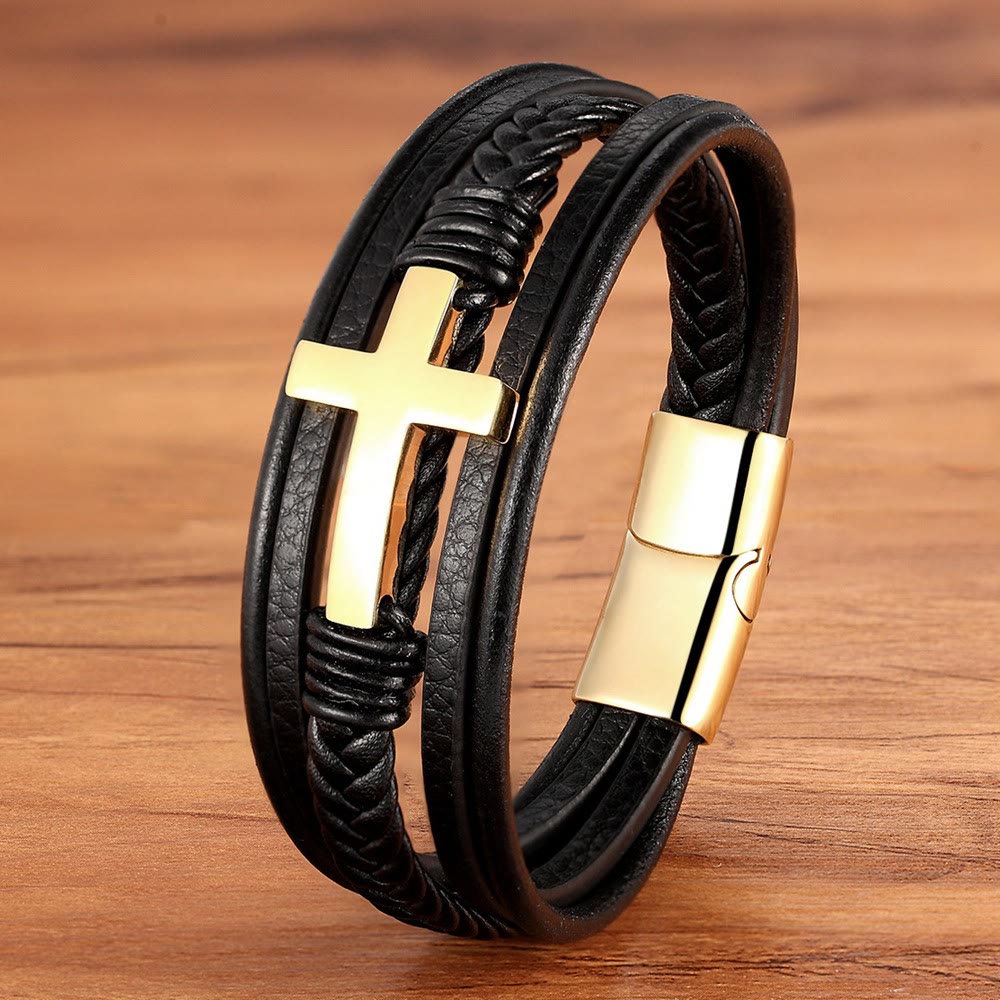Braided Cross Leather Bracelet: Steady Grace for Everyday Wrists