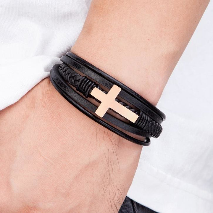 Braided Cross Leather Bracelet: Steady Grace for Everyday Wrists