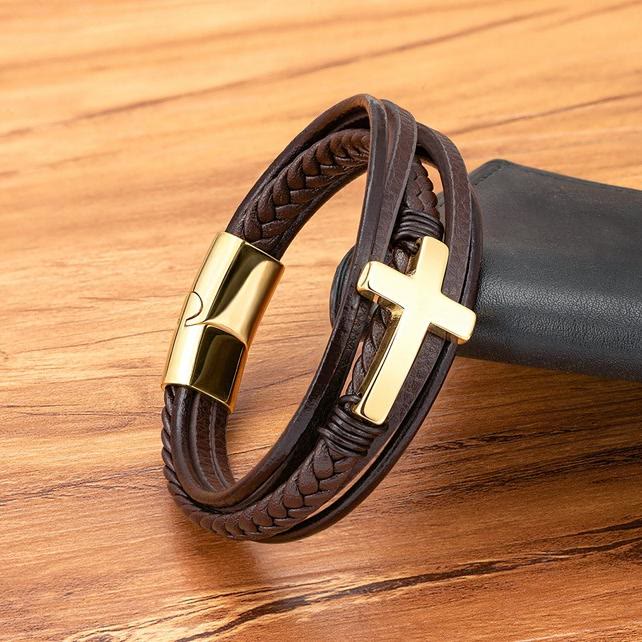 Braided Cross Leather Bracelet: Steady Grace for Everyday Wrists