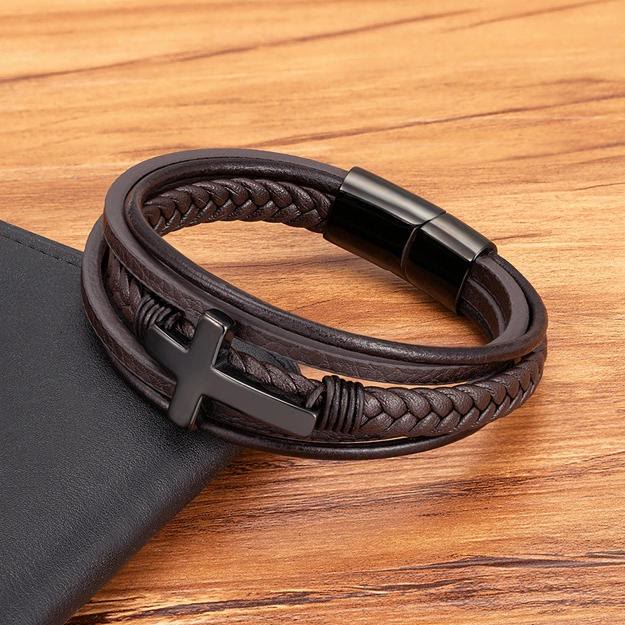 Braided Cross Leather Bracelet: Steady Grace for Everyday Wrists