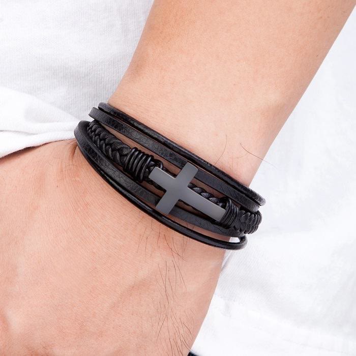 Braided Cross Leather Bracelet: Steady Grace for Everyday Wrists