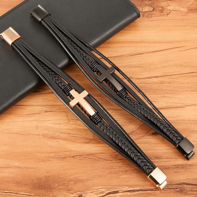 Braided Cross Leather Bracelet: Steady Grace for Everyday Wrists