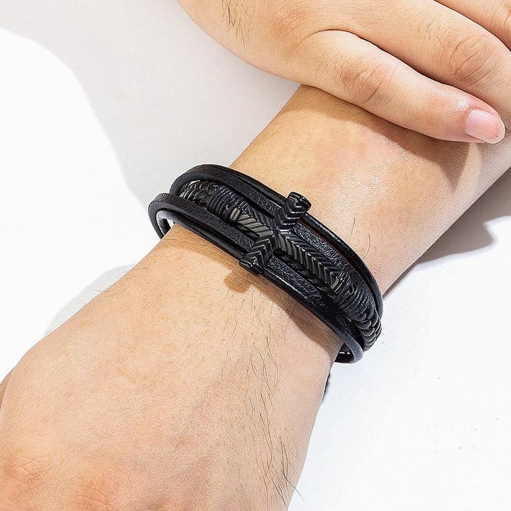 Three-Style Cross Leather Bracelet: Personalized Faith in Every Strand