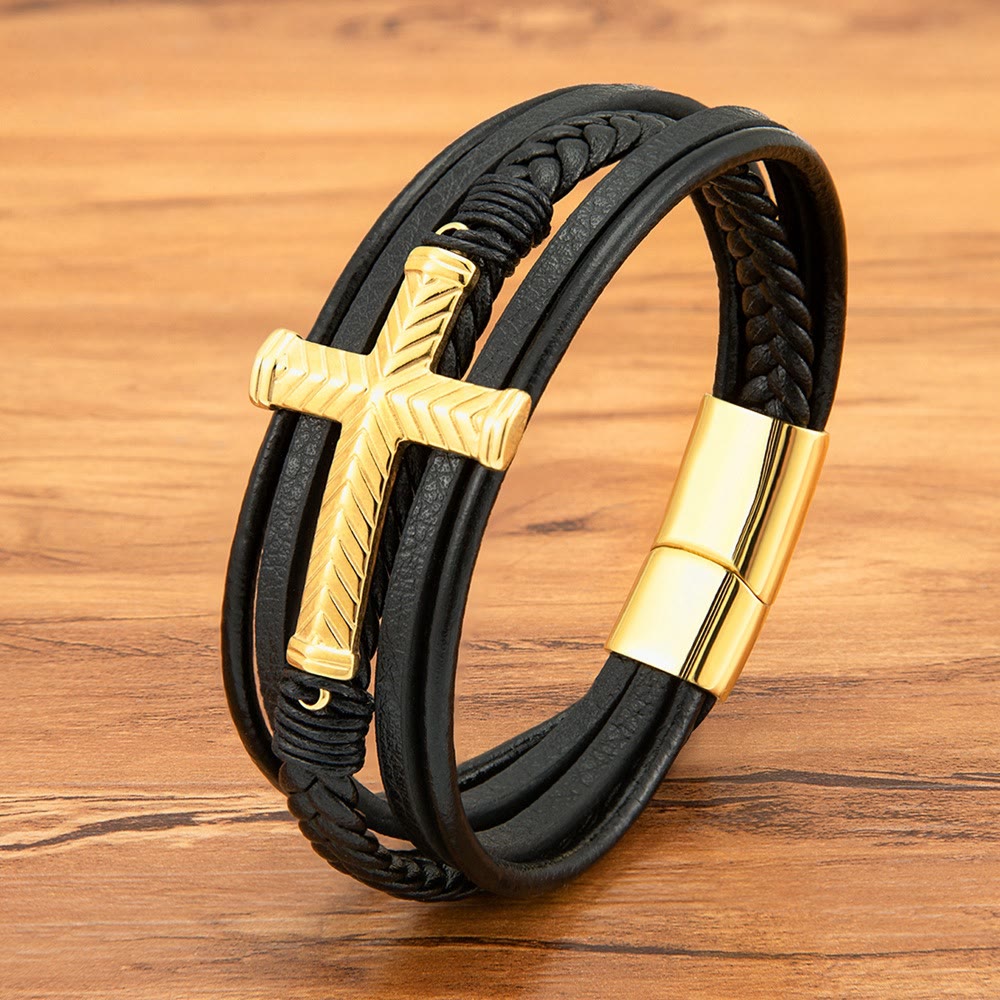 Three-Style Cross Leather Bracelet: Personalized Faith in Every Strand