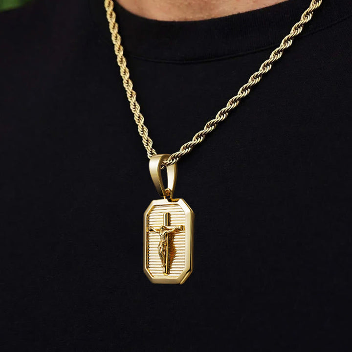 Crucifix Dog Tag Necklace: His Sacrifice Close to Your Heart