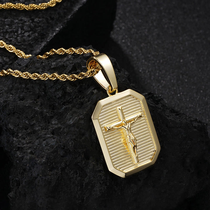 Crucifix Dog Tag Necklace: His Sacrifice Close to Your Heart