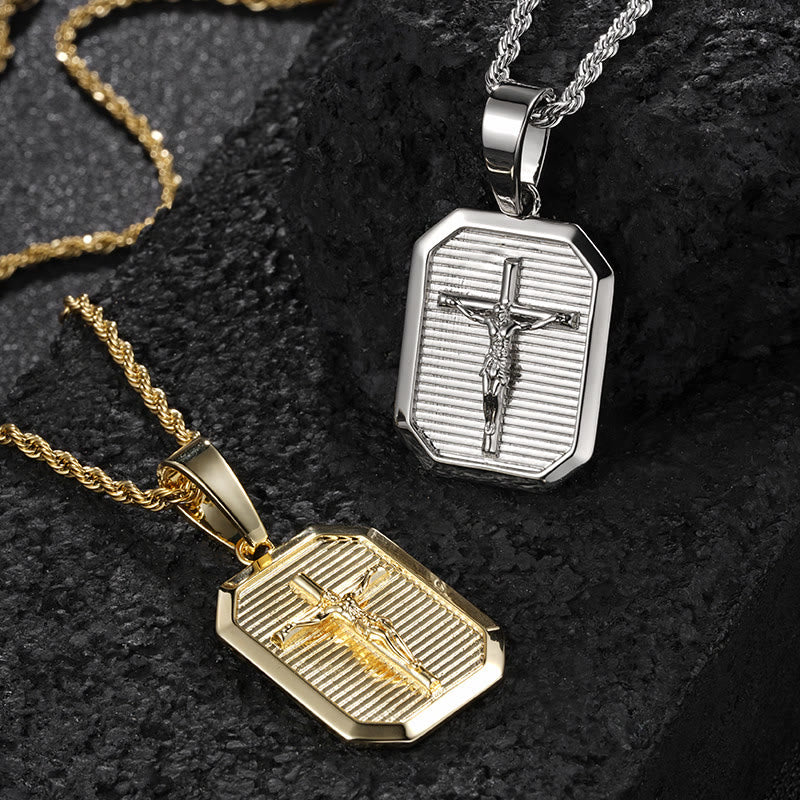 Crucifix Dog Tag Necklace: His Sacrifice Close to Your Heart