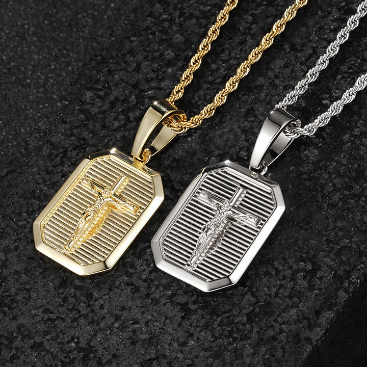 Crucifix Dog Tag Necklace: His Sacrifice Close to Your Heart