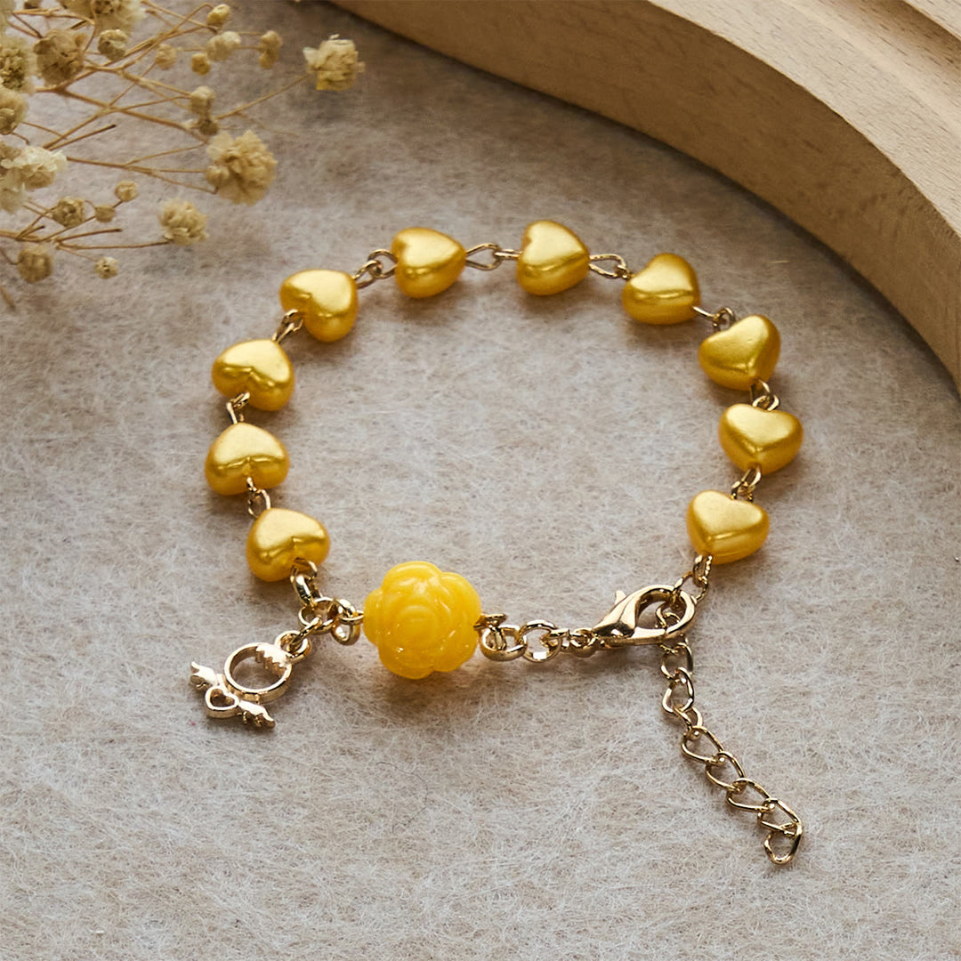 Yellow Heart Bead Rosary & Bracelet Set: Tender Companion of Daily Grace