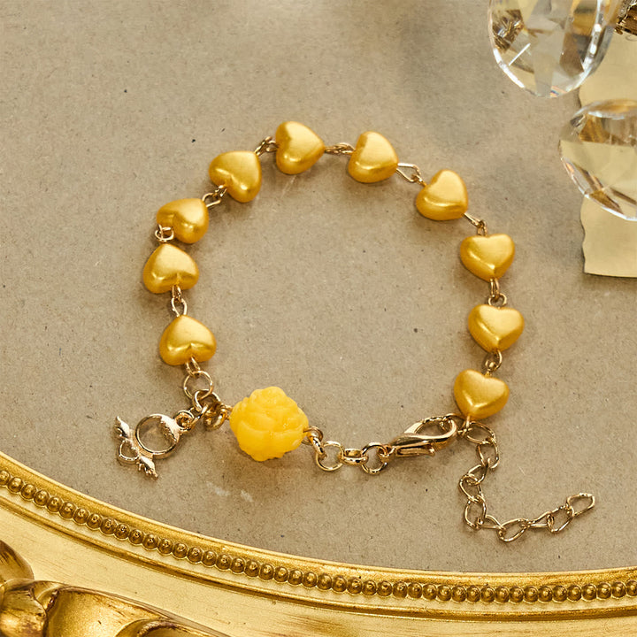 Yellow Heart Bead Rosary & Bracelet Set: Tender Companion of Daily Grace