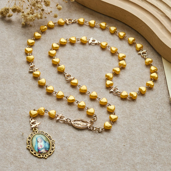 Yellow Heart Bead Rosary & Bracelet Set: Tender Companion of Daily Grace