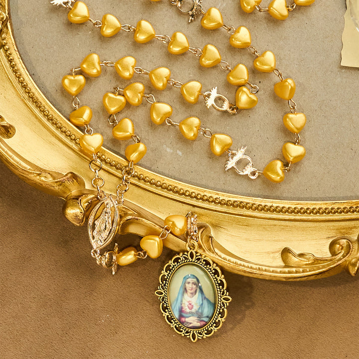 Yellow Heart Bead Rosary & Bracelet Set: Tender Companion of Daily Grace