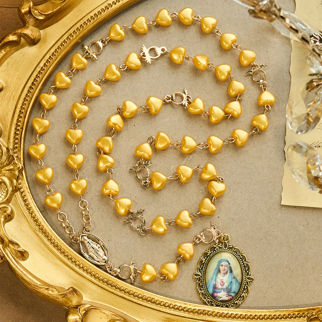 Yellow Heart Bead Rosary & Bracelet Set: Tender Companion of Daily Grace