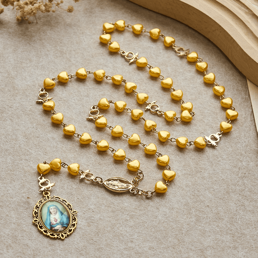 Yellow Heart Bead Rosary & Bracelet Set: Tender Companion of Daily Grace