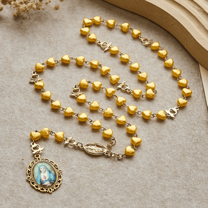Yellow Heart Bead Rosary & Bracelet Set: Tender Companion of Daily Grace