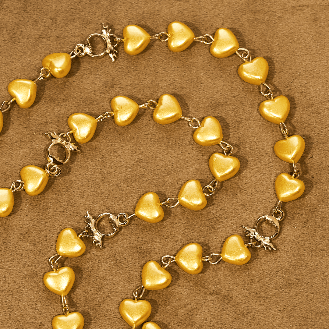 Yellow Heart Bead Rosary & Bracelet Set: Tender Companion of Daily Grace