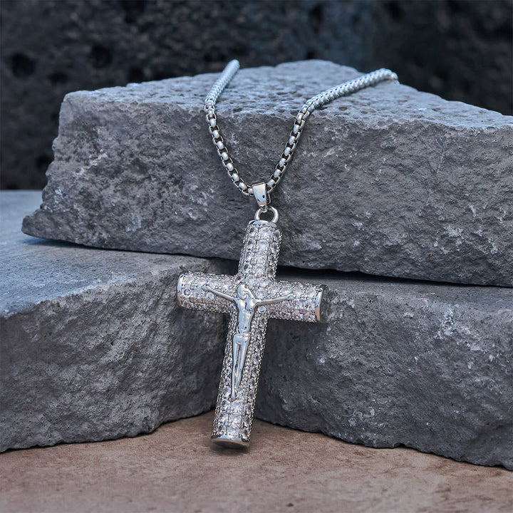 Jesus Crucifix Paved Necklace: Sparkling Detail for Faith & Daily Style