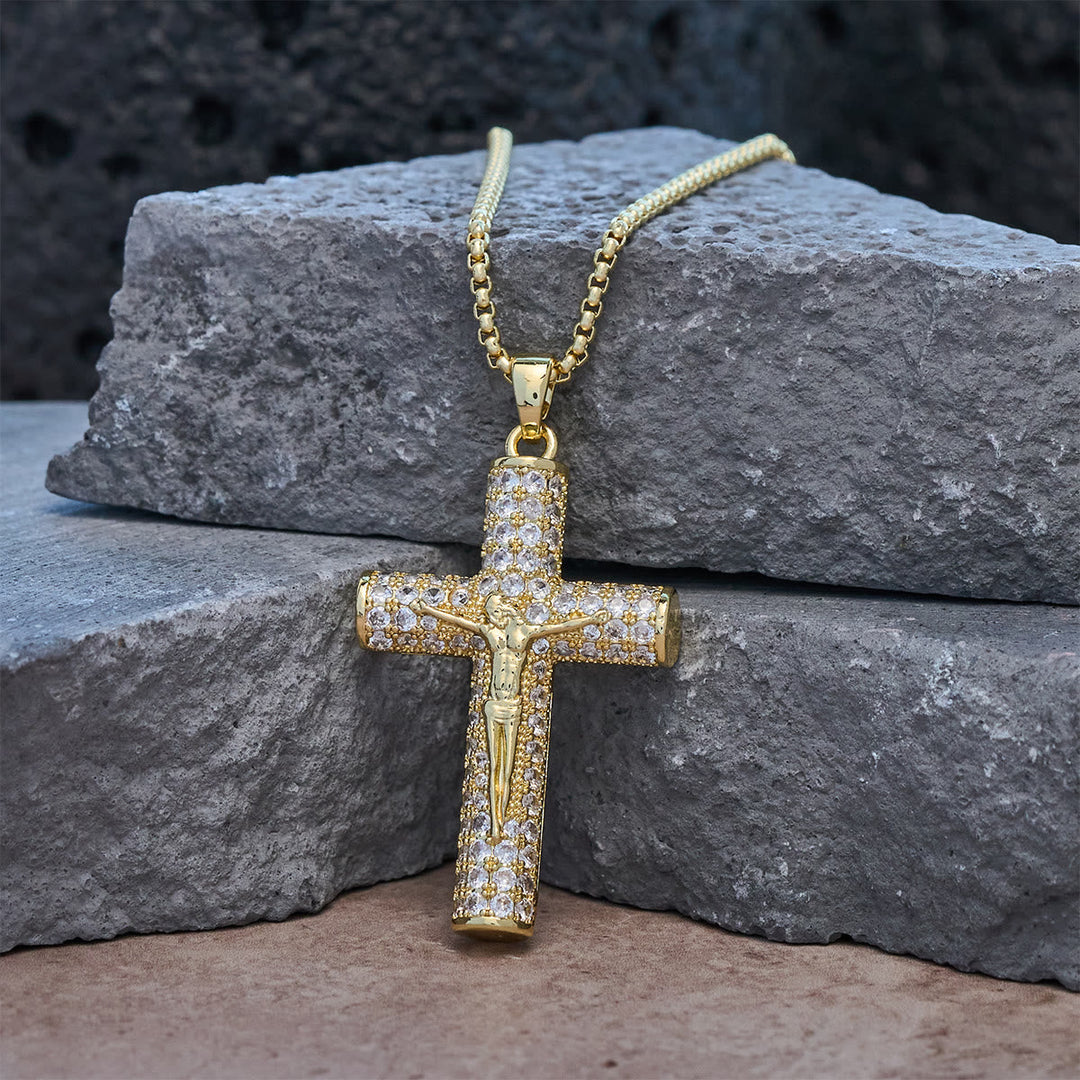 Jesus Crucifix Paved Necklace: Sparkling Detail for Faith & Daily Style