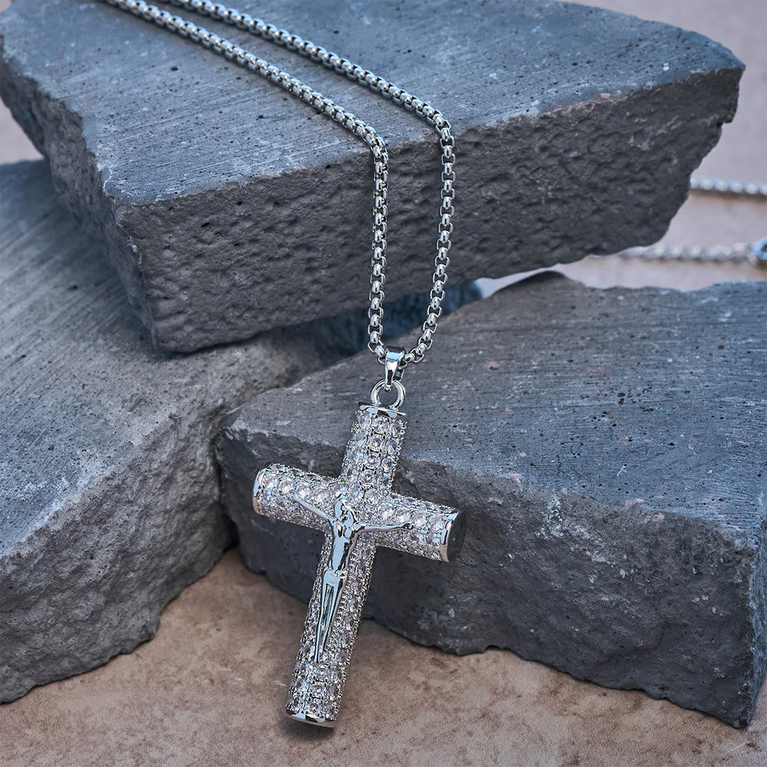 Jesus Crucifix Paved Necklace: Sparkling Detail for Faith & Daily Style