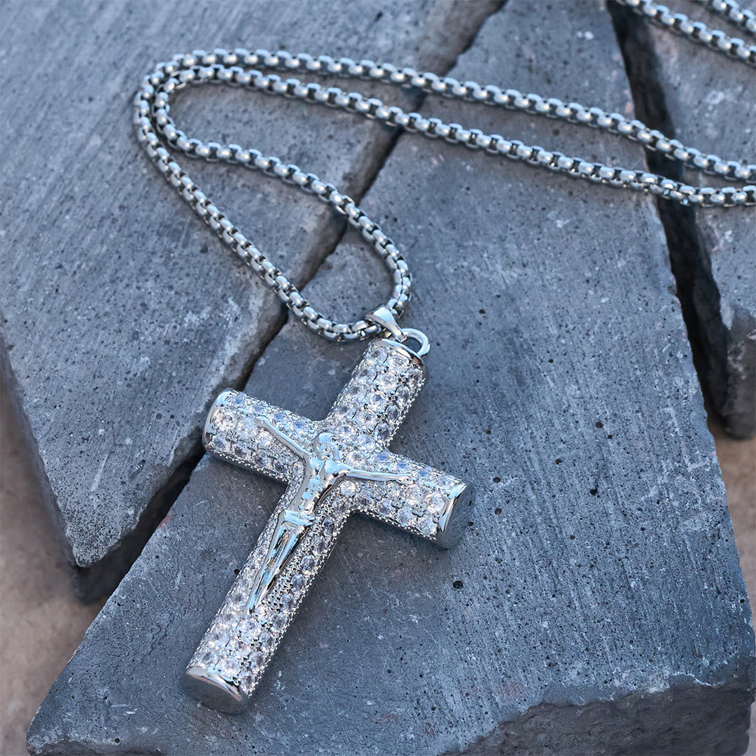 Jesus Crucifix Paved Necklace: Sparkling Detail for Faith & Daily Style