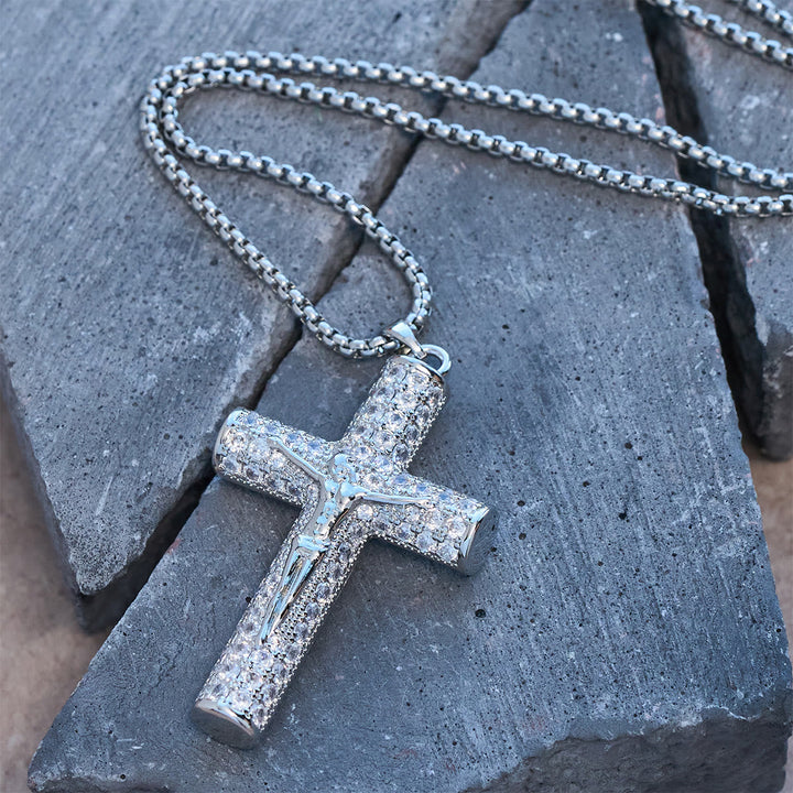 Jesus Crucifix Paved Necklace: Sparkling Detail for Faith & Daily Style