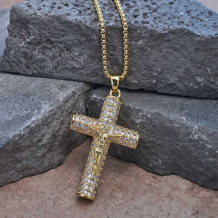 Jesus Crucifix Paved Necklace: Sparkling Detail for Faith & Daily Style