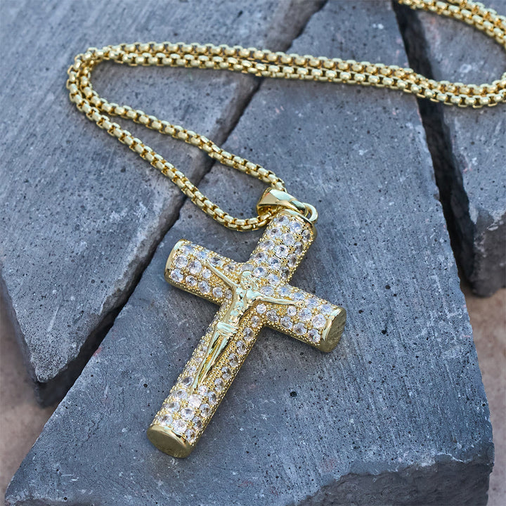 Jesus Crucifix Paved Necklace: Sparkling Detail for Faith & Daily Style