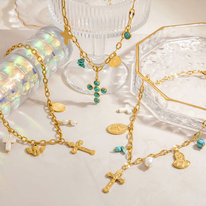 Three-Style Cross & Medal Necklace: Delicate Devotion for Daily Wear
