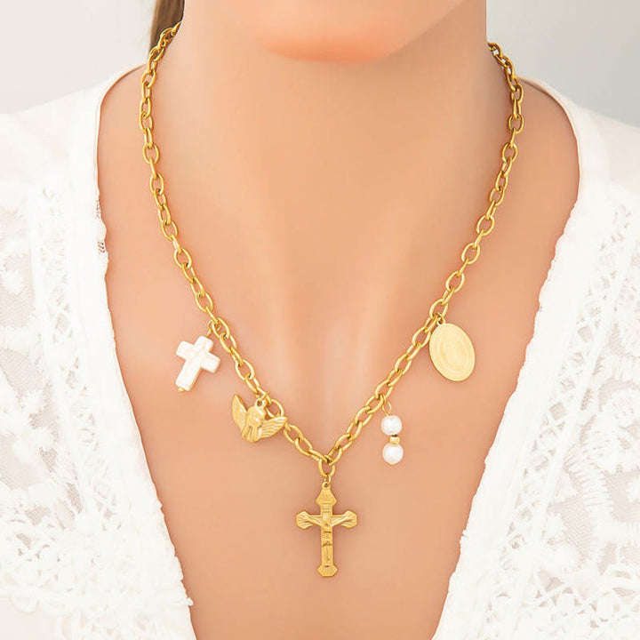Three-Style Cross & Medal Necklace: Delicate Devotion for Daily Wear