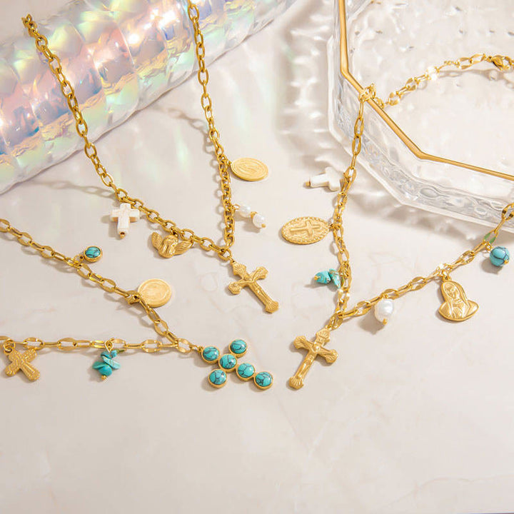 Three-Style Cross & Medal Necklace: Delicate Devotion for Daily Wear