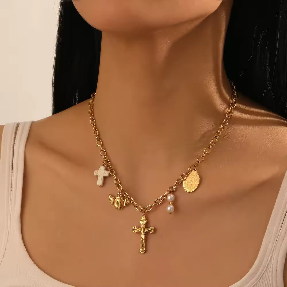 Three-Style Cross & Medal Necklace: Delicate Devotion for Daily Wear