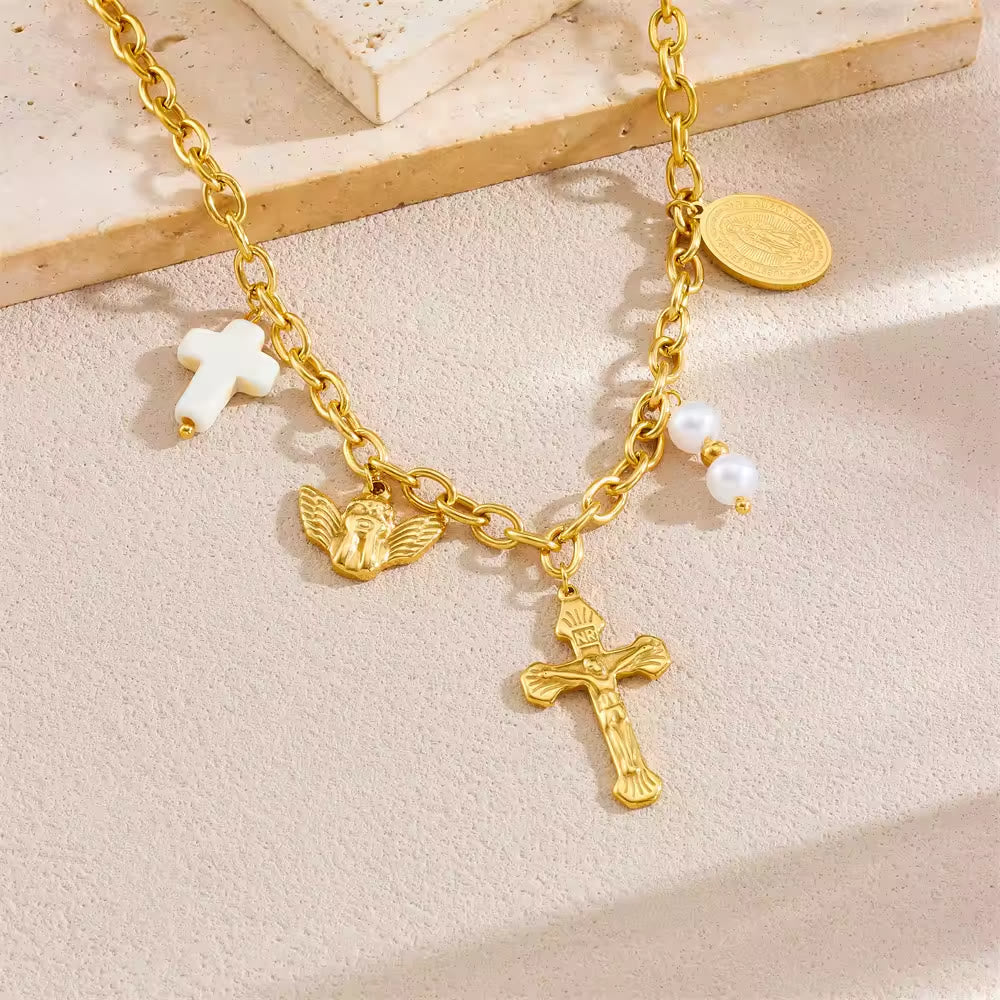 Three-Style Cross & Medal Necklace: Delicate Devotion for Daily Wear