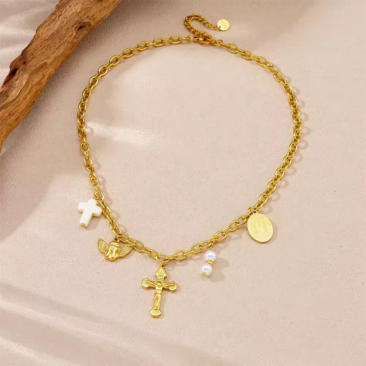Three-Style Cross & Medal Necklace: Delicate Devotion for Daily Wear