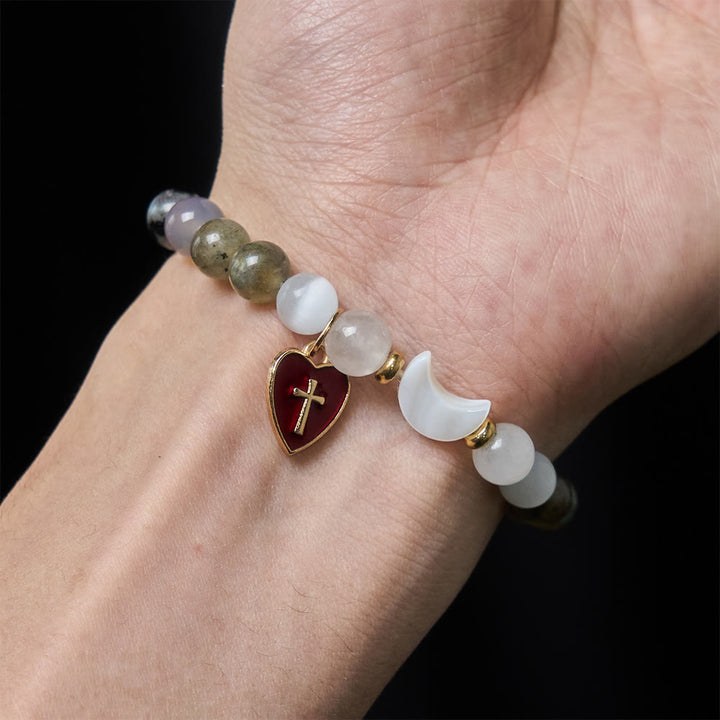 Night-to-Day Tidal Gradient Bracelet with Red Heart Cross: Faith That Never Fades