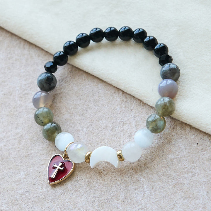 Night-to-Day Tidal Gradient Bracelet with Red Heart Cross: Faith That Never Fades