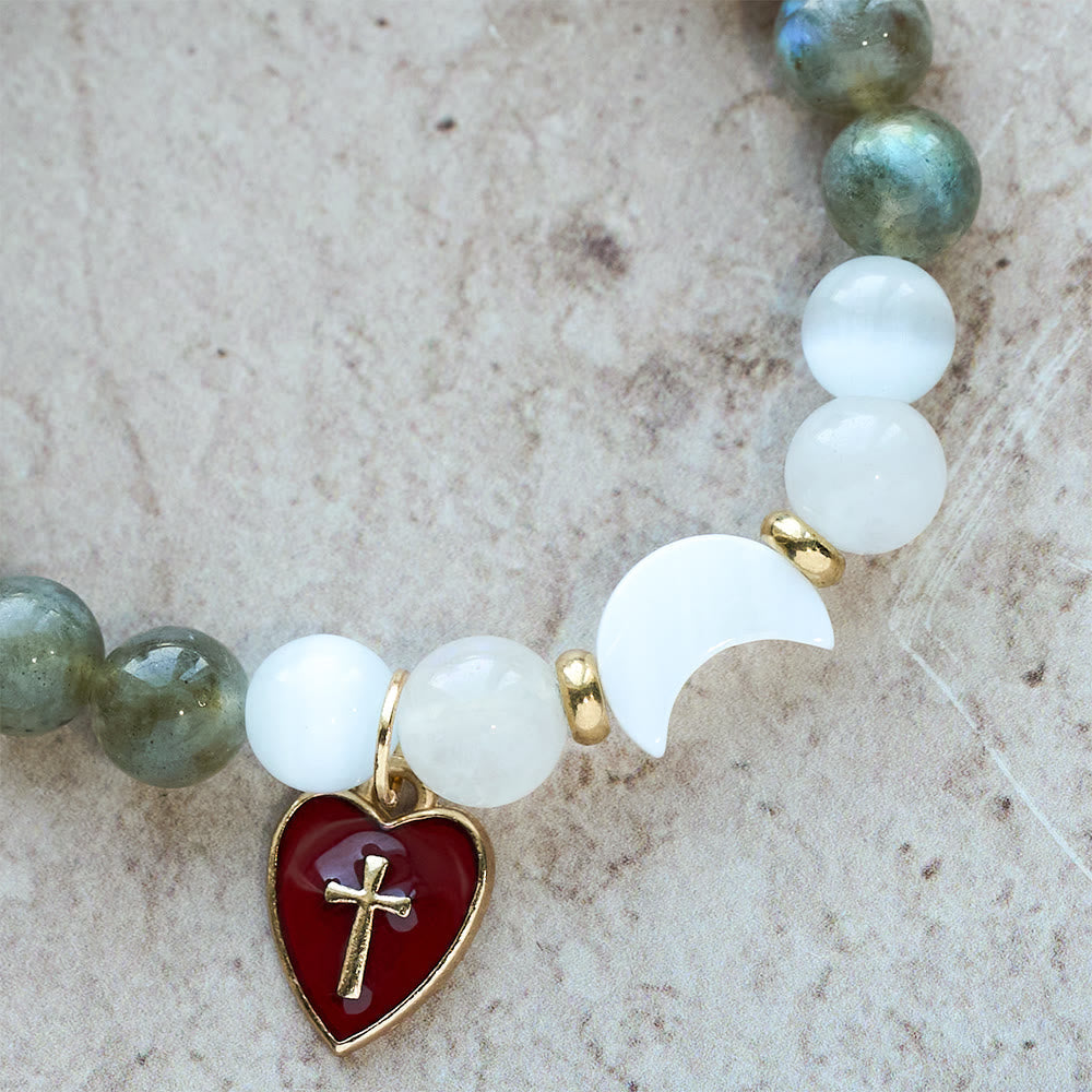 Night-to-Day Tidal Gradient Bracelet with Red Heart Cross: Faith That Never Fades