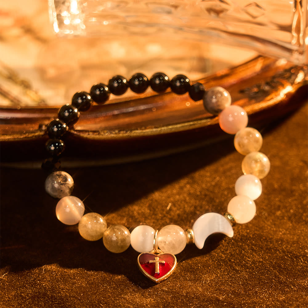 Night-to-Day Tidal Gradient Bracelet with Red Heart Cross: Faith That Never Fades