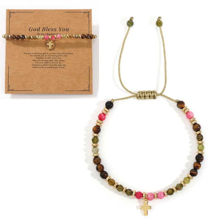 Natural Stone & Cross Bracelet with Bible Card Series: Tender Devotion for Special Moments