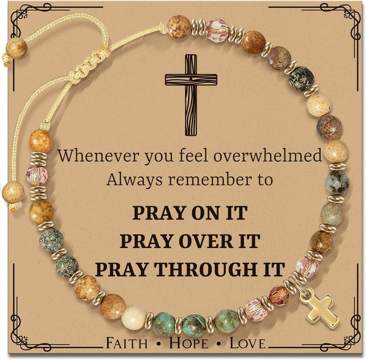 Natural Stone & Cross Bracelet with Bible Card Series: Tender Devotion for Special Moments