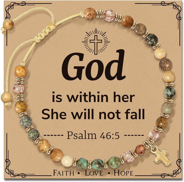 Natural Stone & Cross Bracelet with Bible Card Series: Tender Devotion for Special Moments