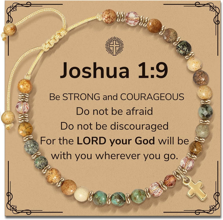 Natural Stone & Cross Bracelet with Bible Card Series: Tender Devotion for Special Moments