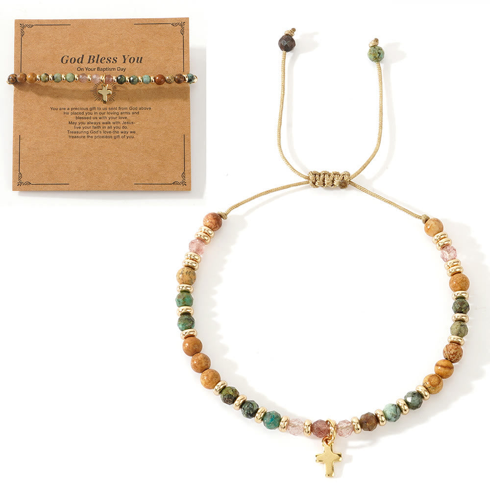 Natural Stone & Cross Bracelet with Bible Card Series: Tender Devotion for Special Moments