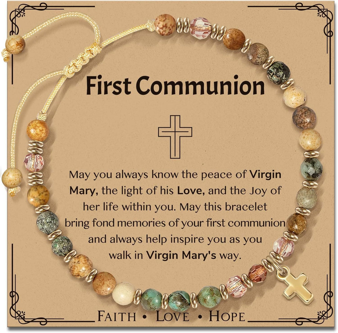 Natural Stone & Cross Bracelet with Bible Card Series: Tender Devotion for Special Moments