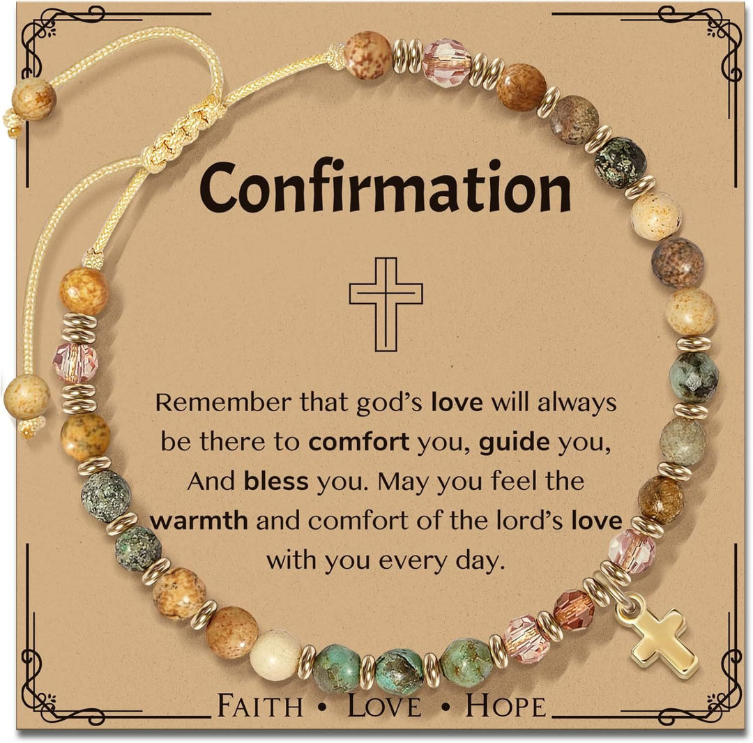 Natural Stone & Cross Bracelet with Bible Card Series: Tender Devotion for Special Moments